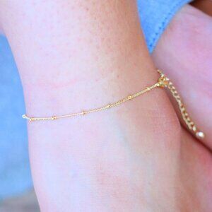 💛GORGEOUS ROUNDED BEADS ANKLET ESSENTIAL CHAIN SOLID GOLD BRACELET, ELDM22337